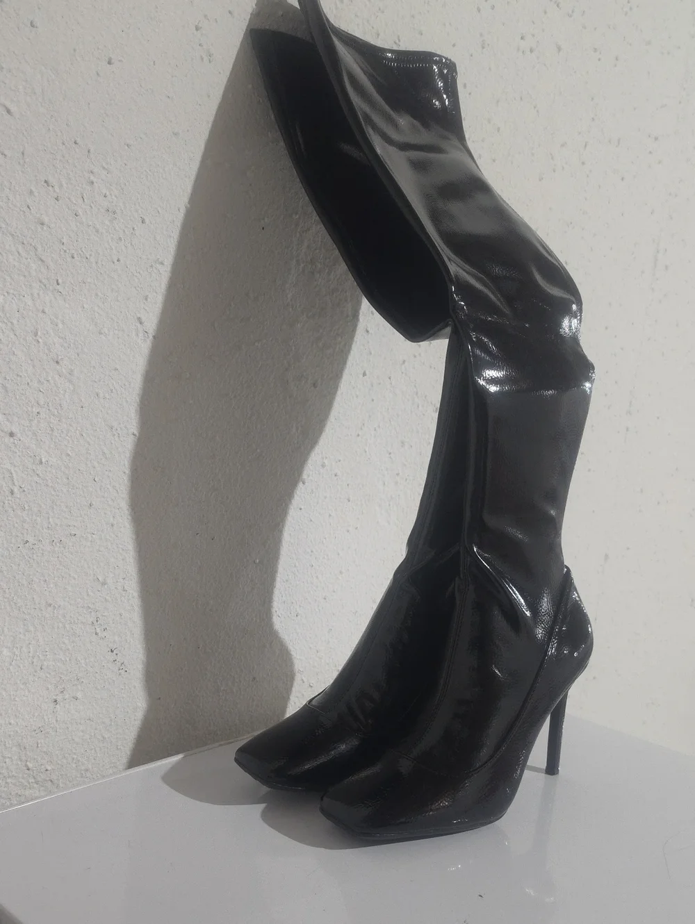 INC KEENAHP Black Patent Leather High Heel Over-the-Knee Women's Boots